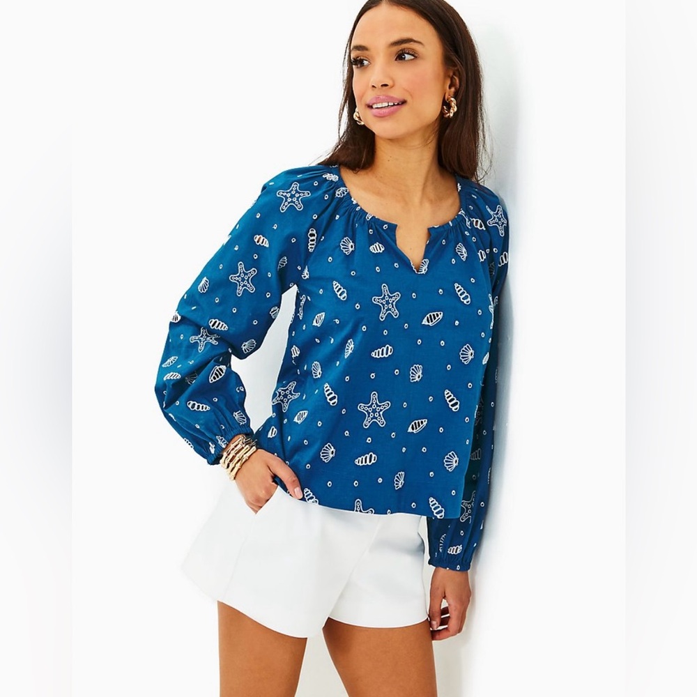 NWT Lilly Pulitzer Maisha Long Sleeve Eyelet – Shell Collector Embroidery